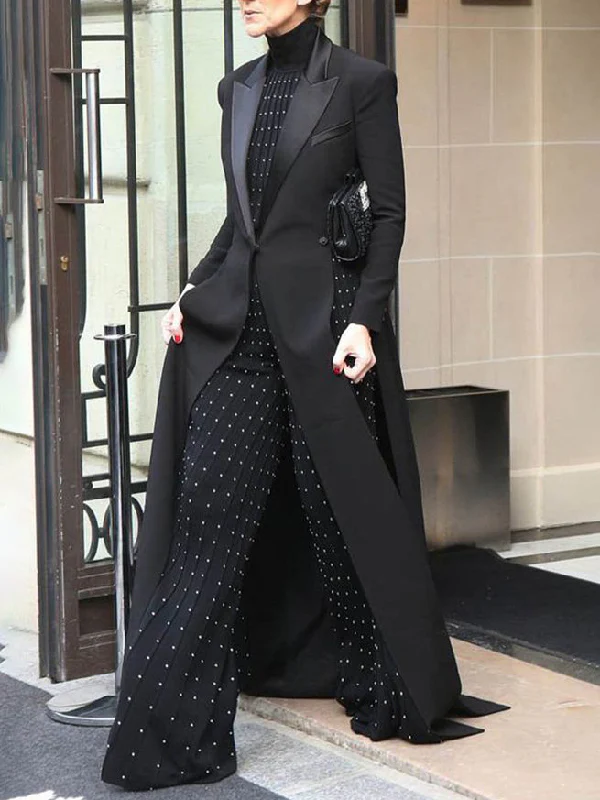 Long Sleeves Split-Joint Split-Side Notched Collar Outerwear - Image 3