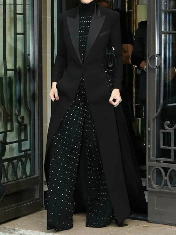 Long Sleeves Split-Joint Split-Side Notched Collar Outerwear - Image 4