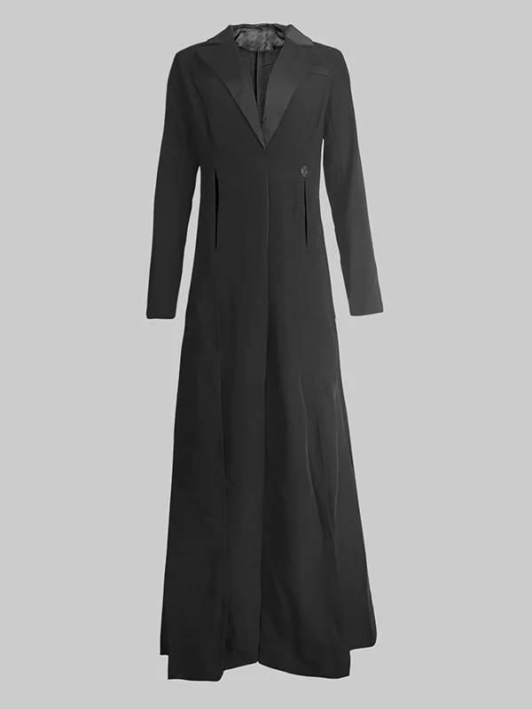 Long Sleeves Split-Joint Split-Side Notched Collar Outerwear - Image 5