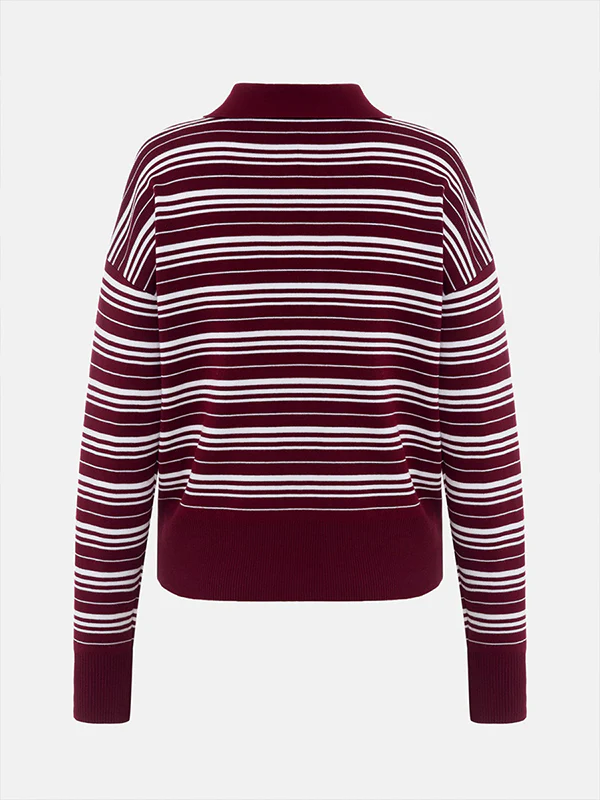 Long Sleeves Split-Joint Striped Lapel Sweater Tops - Image 16