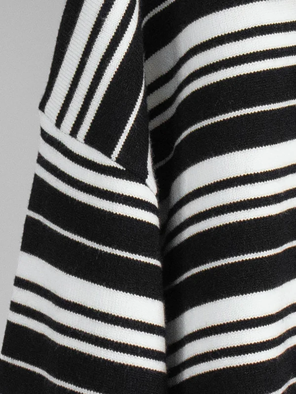 Long Sleeves Split-Joint Striped Lapel Sweater Tops - Image 20