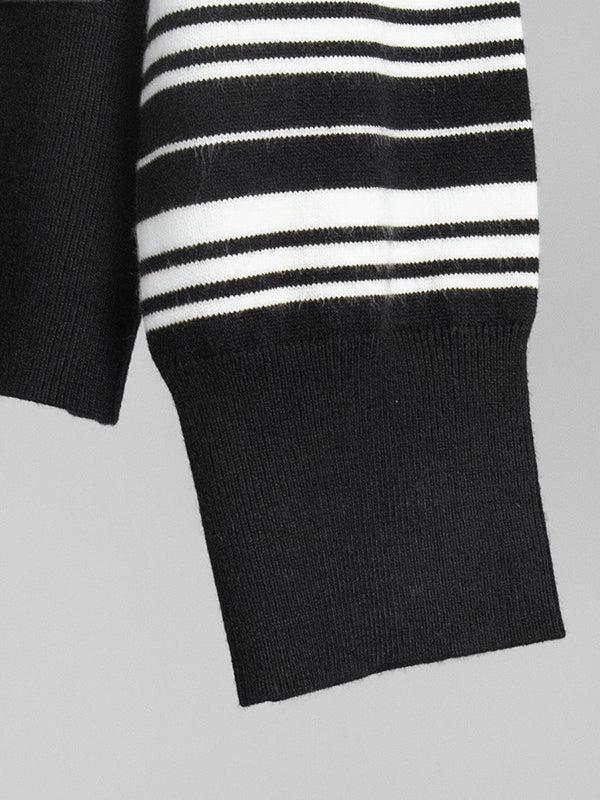 Long Sleeves Split-Joint Striped Lapel Sweater Tops - Image 21