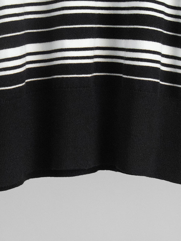 Long Sleeves Split-Joint Striped Lapel Sweater Tops - Image 22