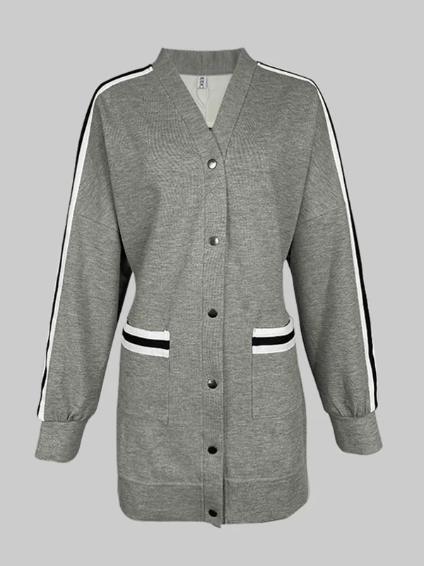 Long Sleeves Split-Joint V-Neck Outerwear - Image 5