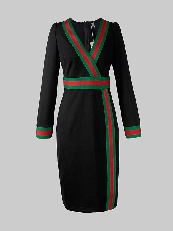 Long Sleeves Striped Deep V-Neck Mini Dresses - Image 3