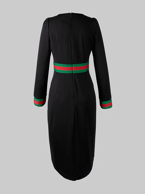 Long Sleeves Striped Deep V-Neck Mini Dresses - Image 4