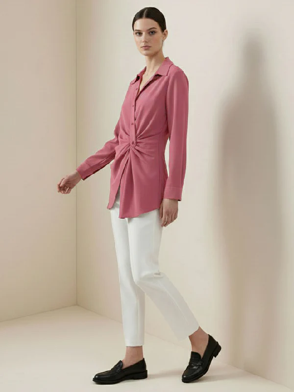 Long Sleeves Wrap Asymmetric Knot Pleated Lapel Blouses&Shirts Tops - Image 10
