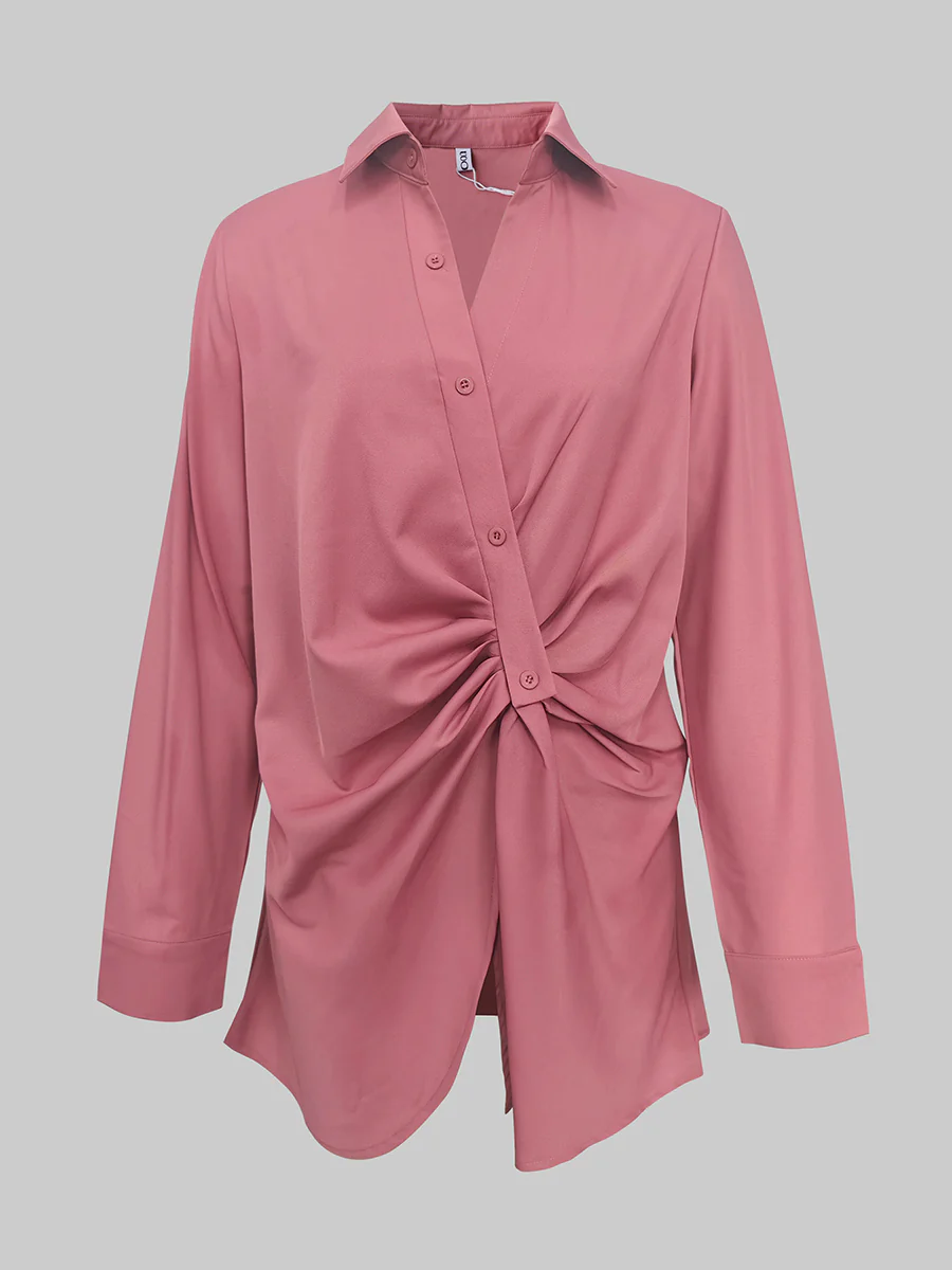 Long Sleeves Wrap Asymmetric Knot Pleated Lapel Blouses&Shirts Tops - Image 11