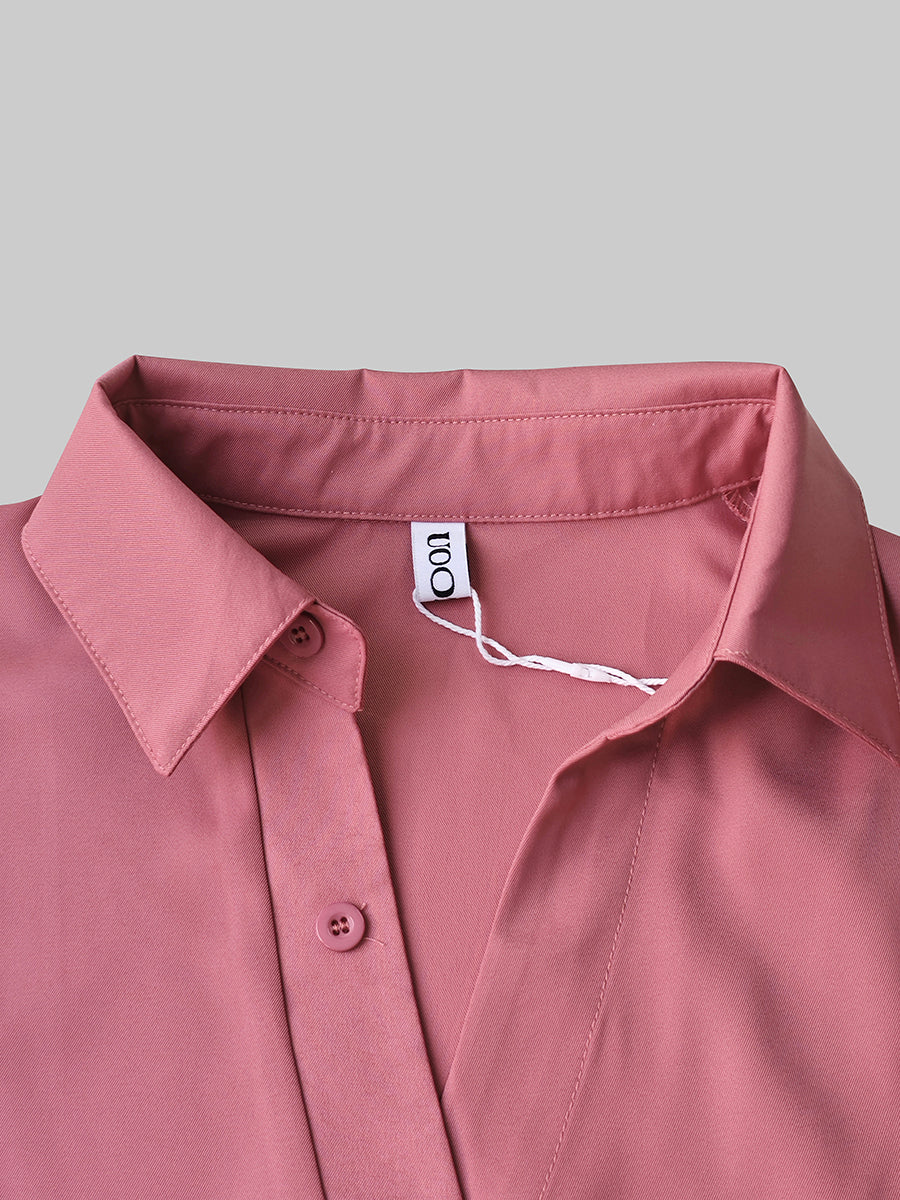 Long Sleeves Wrap Asymmetric Knot Pleated Lapel Blouses&Shirts Tops - Image 16