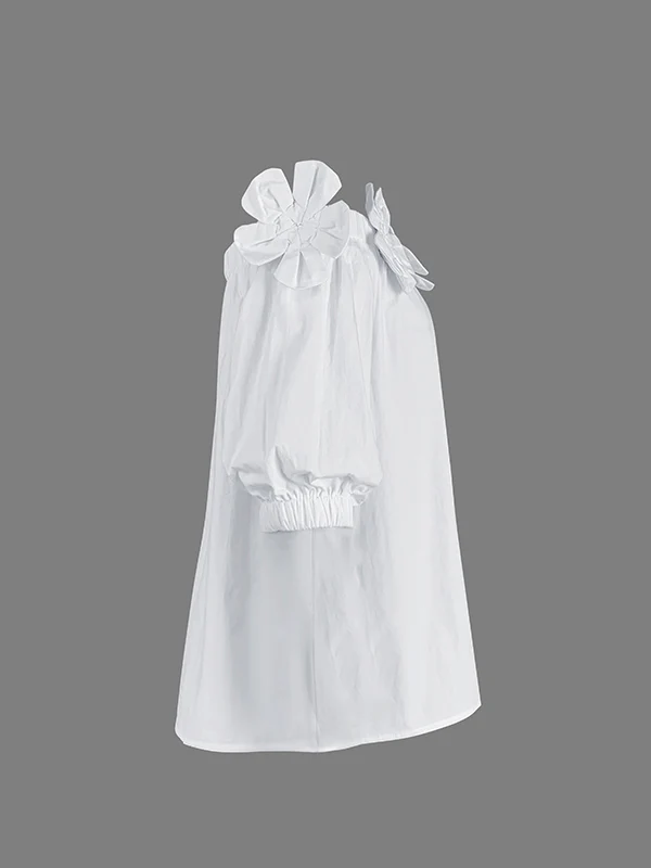 Loose Applique Solid Color Three-Dimensional Flower Off-the-shoulder Blouses&shirts Tops - Image 5