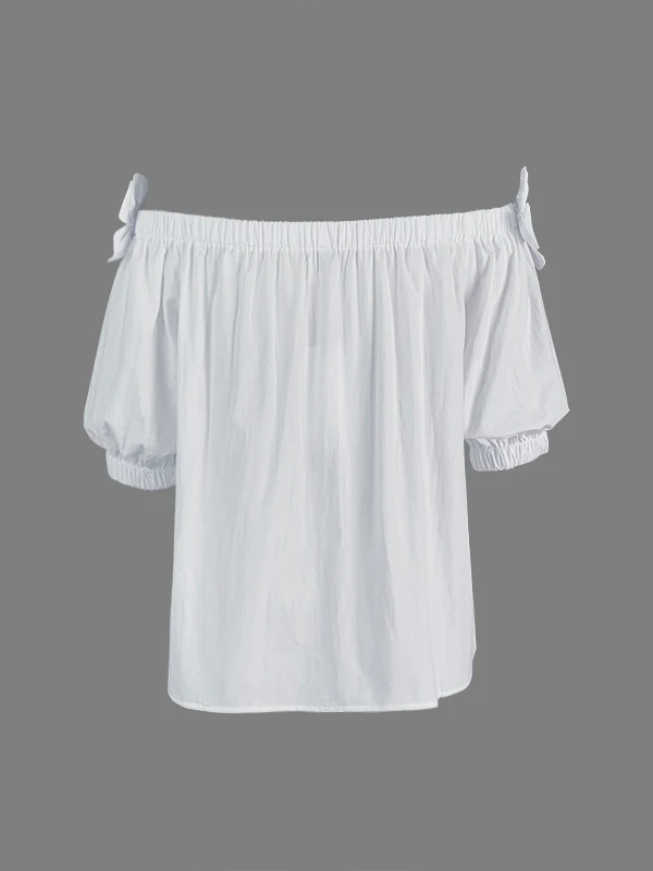 Loose Applique Solid Color Three-Dimensional Flower Off-the-shoulder Blouses&shirts Tops - Image 6