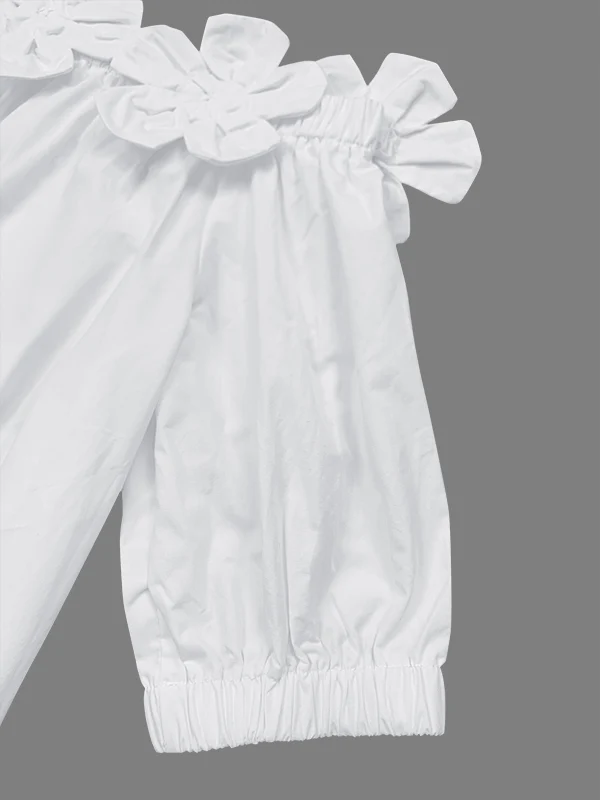 Loose Applique Solid Color Three-Dimensional Flower Off-the-shoulder Blouses&shirts Tops - Image 8