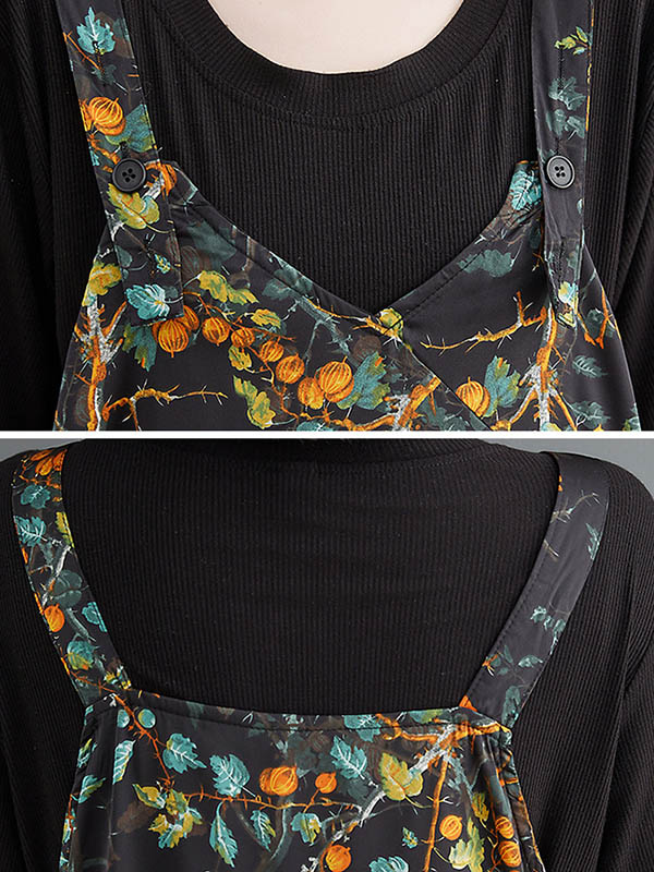 Loose Artistic Retro Ramie Cotton Floral Printed V-Neck Overalls - Image 7