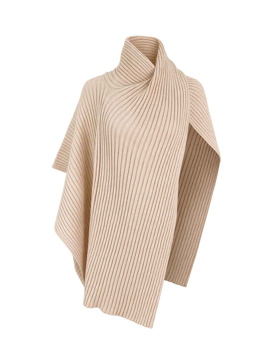 Loose Asymmetric Solid Color Split-Joint High Neck Sweater Tops - Image 10