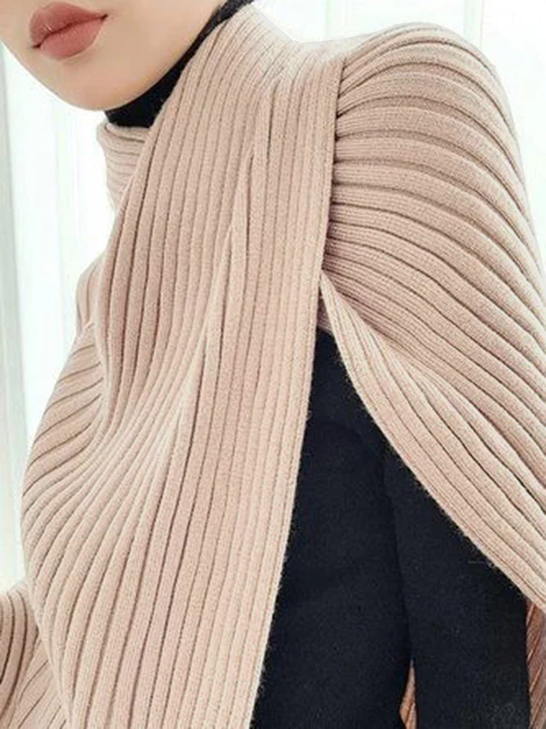 Loose Asymmetric Solid Color Split-Joint High Neck Sweater Tops - Image 3
