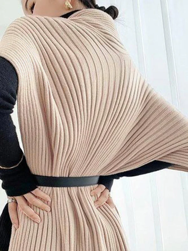 Loose Asymmetric Solid Color Split-Joint High Neck Sweater Tops - Image 4