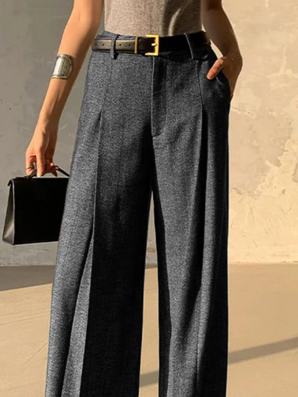 Loose Belted Solid Color Zipper Suit Pants Trousers - Image 3