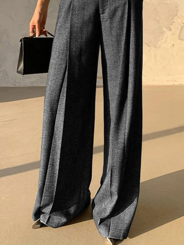 Loose Belted Solid Color Zipper Suit Pants Trousers - Image 4