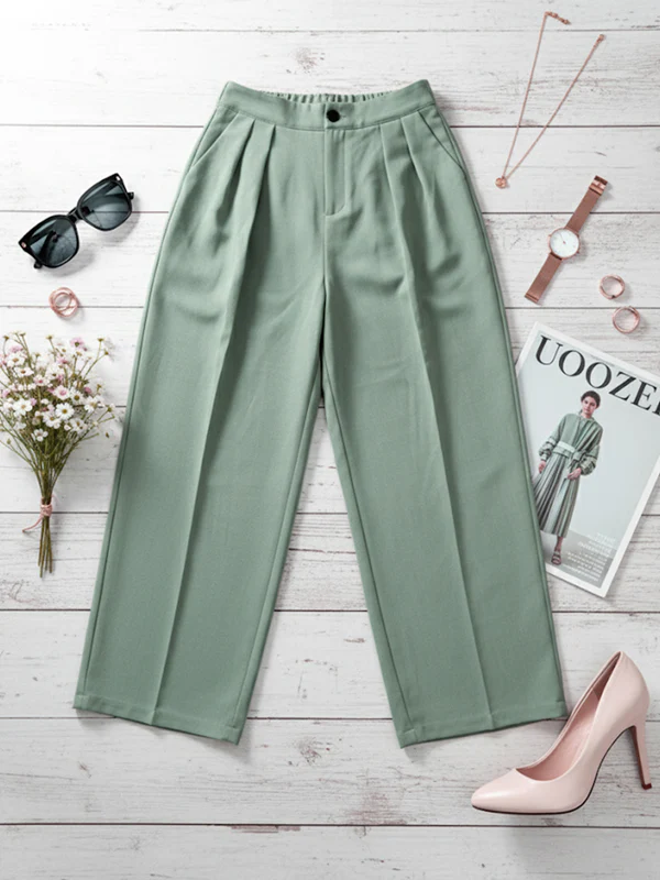 Loose Buttoned Pleated Solid Color Pants Trousers - Image 5