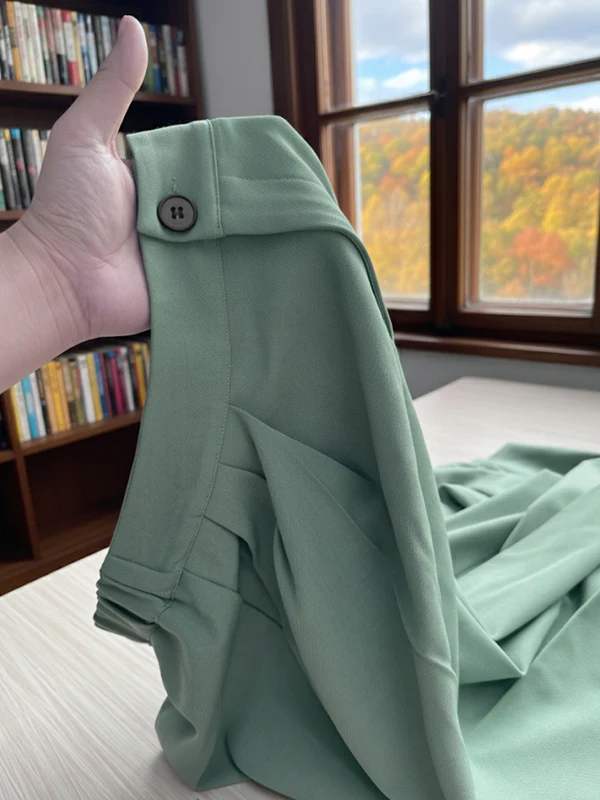 Loose Buttoned Pleated Solid Color Pants Trousers - Image 6