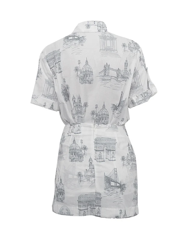 Loose Buttoned Printed Lapel Blouses Tops + Tied Bodycon Skirts Bottom Two Pieces Set - Image 9