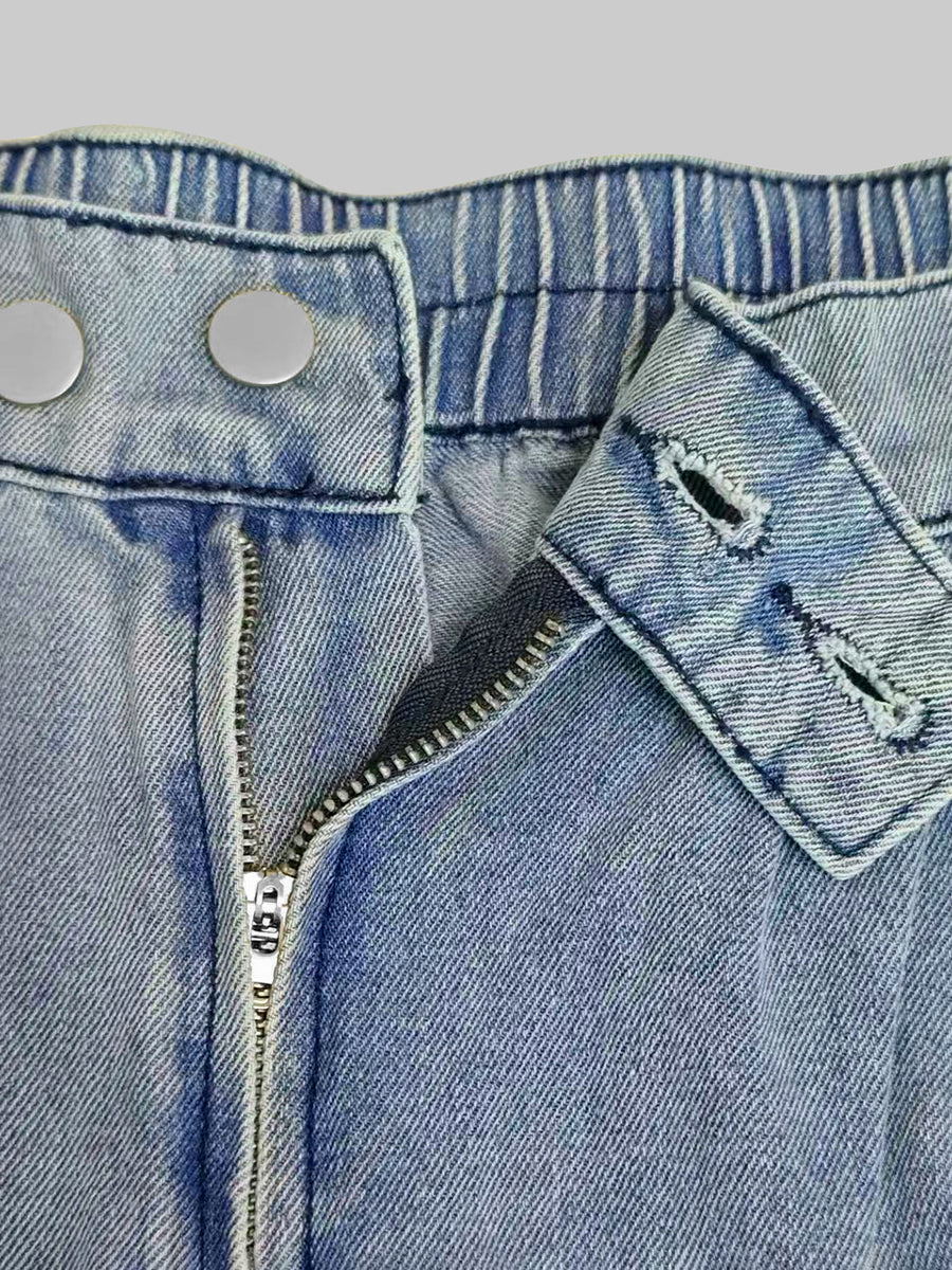 Loose Buttoned Solid Color Zipper Jean Pants Bottoms Knickerbockers Trousers - Image 7