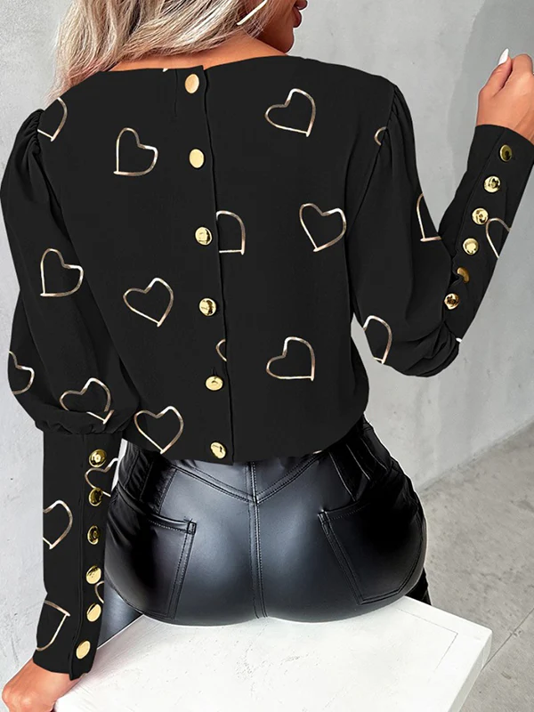 Loose Contrast Color Heart Print Blouses&Shirts Tops - Image 5