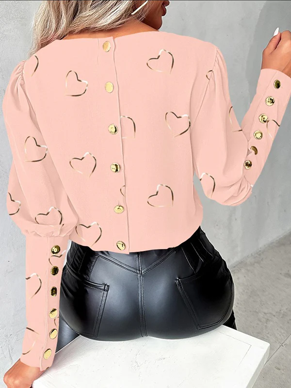 Loose Contrast Color Heart Print Blouses&Shirts Tops - Image 6