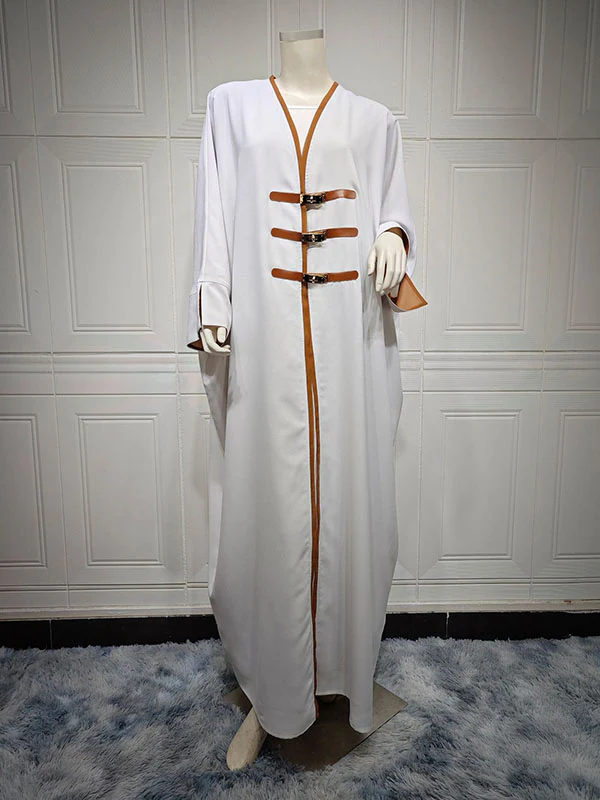Loose Contrast Color Muslim Split-Joint V-neck Cover-Ups Tops Muslim Abaya - Image 10