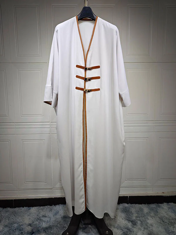 Loose Contrast Color Muslim Split-Joint V-neck Cover-Ups Tops Muslim Abaya - Image 11