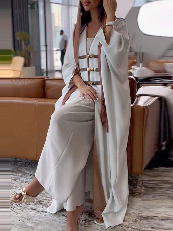 Loose Contrast Color Muslim Split-Joint V-neck Cover-Ups Tops Muslim Abaya - Image 2