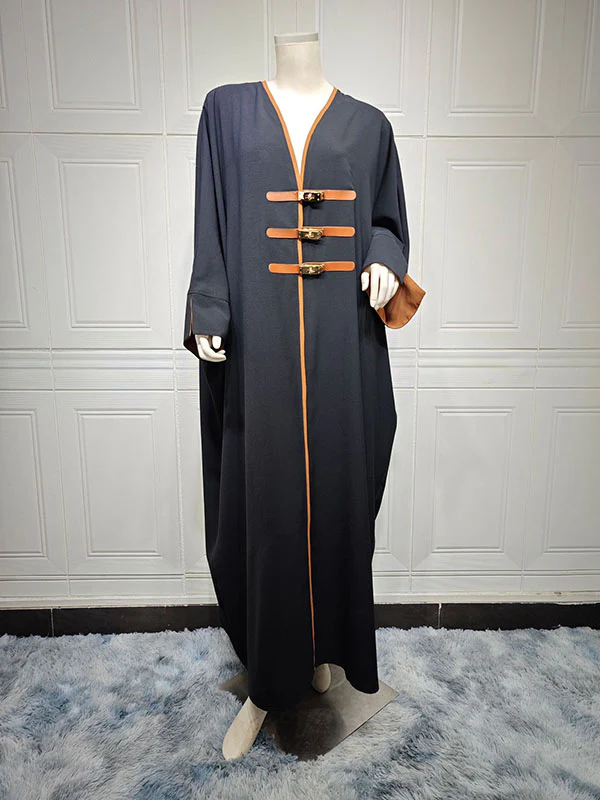 Loose Contrast Color Muslim Split-Joint V-neck Cover-Ups Tops Muslim Abaya - Image 5
