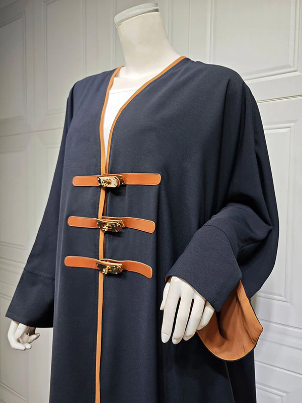 Loose Contrast Color Muslim Split-Joint V-neck Cover-Ups Tops Muslim Abaya - Image 7