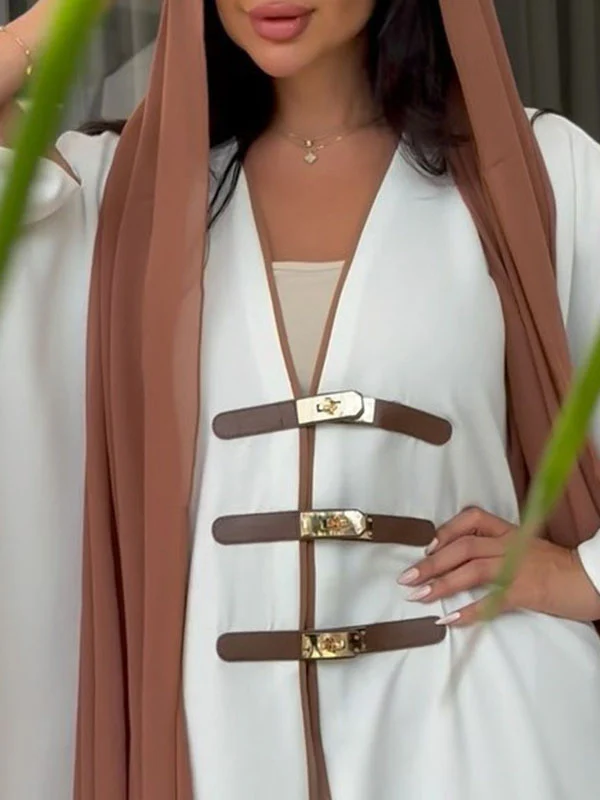 Loose Contrast Color Muslim Split-Joint V-neck Cover-Ups Tops Muslim Abaya - Image 9