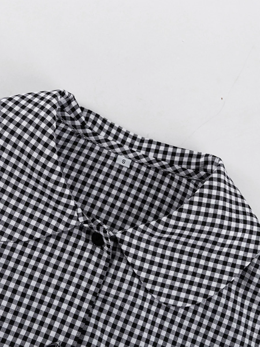 Loose  Contrast Color Plaid Ruffled Split-Joint  Long Sleeves Buttoned Lapel Blouses&Shirts Tops + Pants Two Pieces Set - Image 4