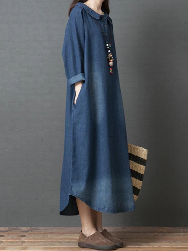 Loose Denim Shirt Maxi Dresses - Image 2