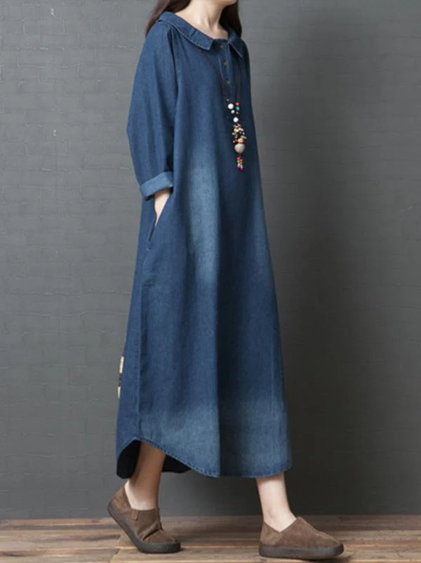 Loose Denim Shirt Maxi Dresses - Image 3