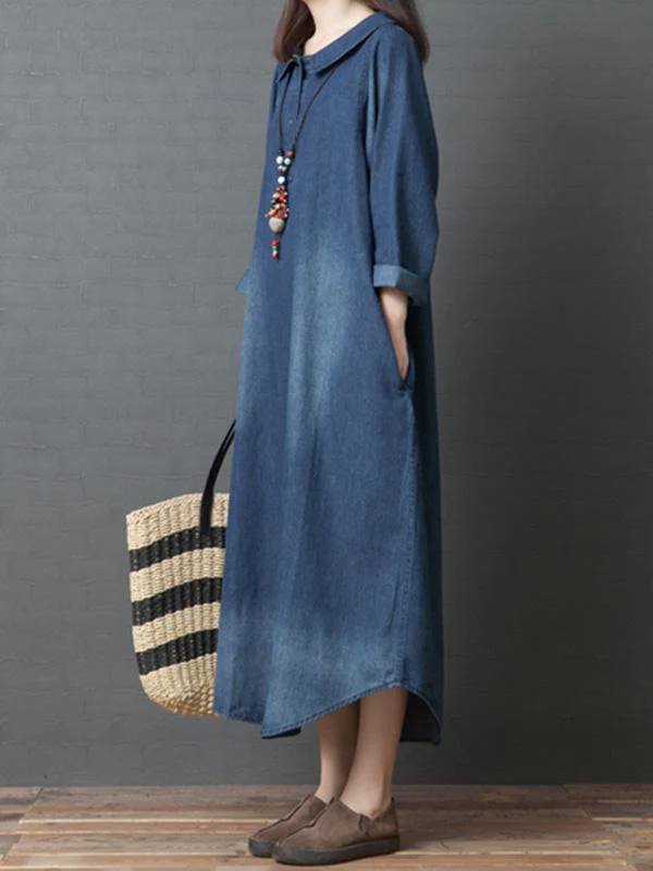 Loose Denim Shirt Maxi Dresses - Image 4