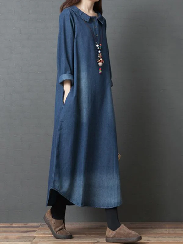 Loose Denim Shirt Maxi Dresses - Image 5