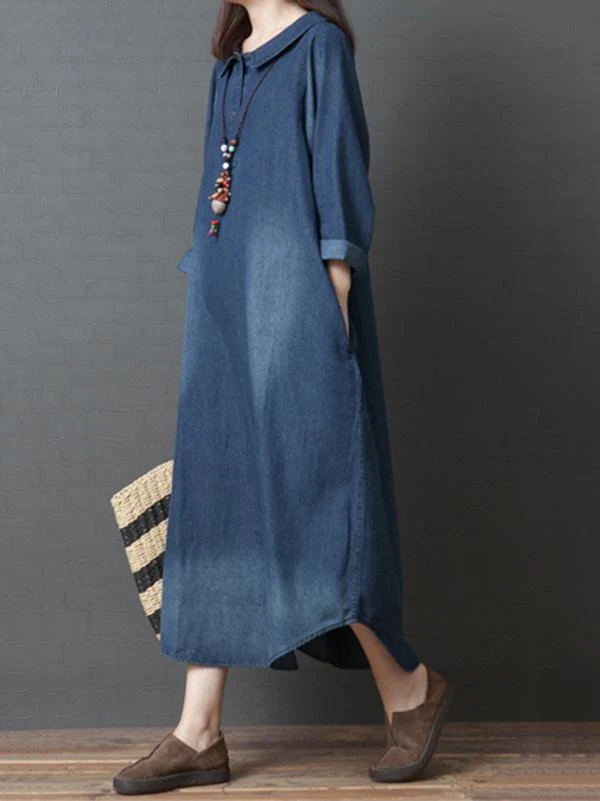 Loose Denim Shirt Maxi Dresses - Image 6