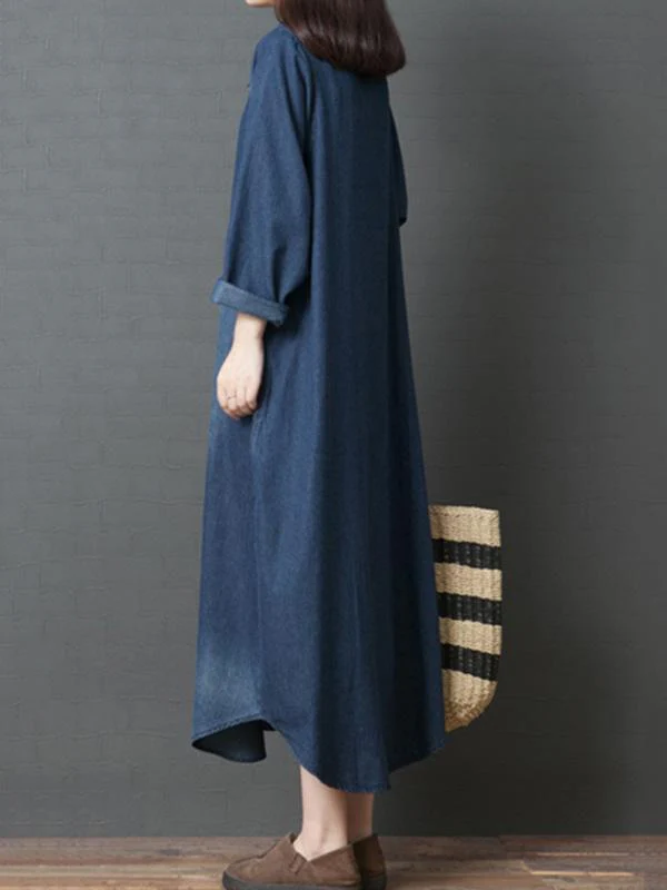 Loose Denim Shirt Maxi Dresses - Image 7