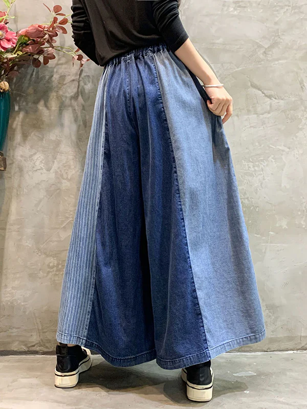 Loose  Drawstring Elasticity Plaid Split-Joint Ninth Jean Pants Bottoms - Image 14