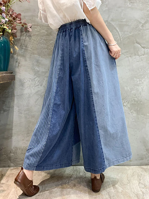 Loose  Drawstring Elasticity Plaid Split-Joint Ninth Jean Pants Bottoms - Image 15