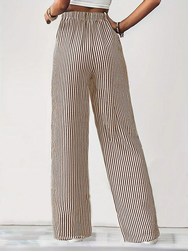 Loose Drawstring Elasticity Pockets Split-Joint Striped Pants Trousers - Image 6