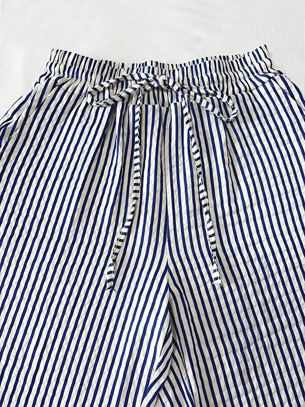 Loose Drawstring Elasticity Pockets Split-Joint Striped Pants Trousers - Image 7