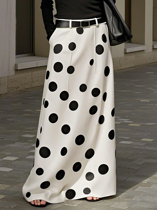 Loose Elasticity No Belt Pockets Polka-Dot Skirts Bottoms - Image 2