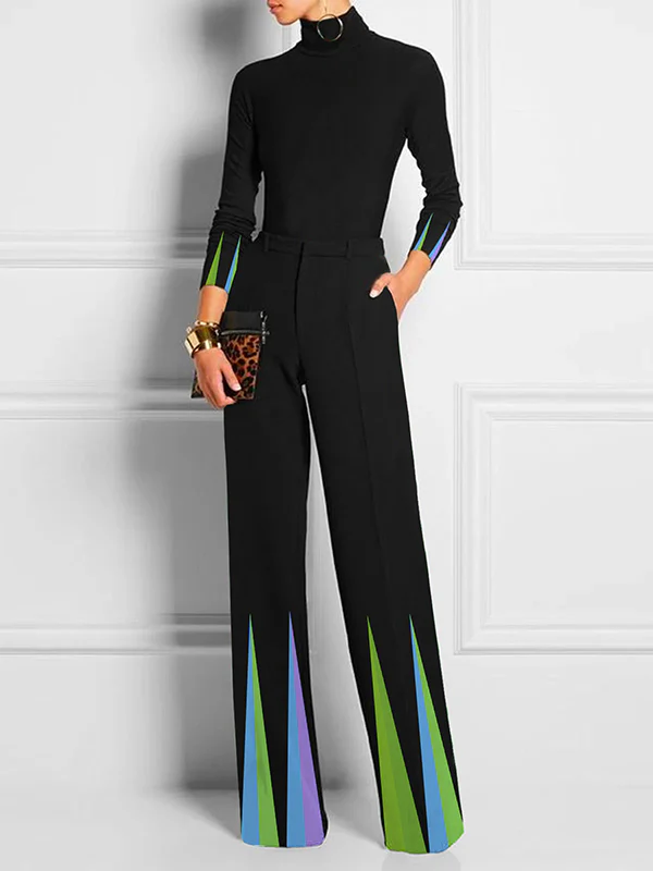 Loose Elasticity Pockets Printed Split-Joint Pants Trousers - Image 2