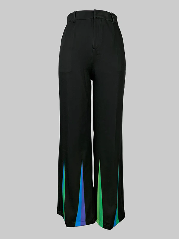 Loose Elasticity Pockets Printed Split-Joint Pants Trousers - Image 3