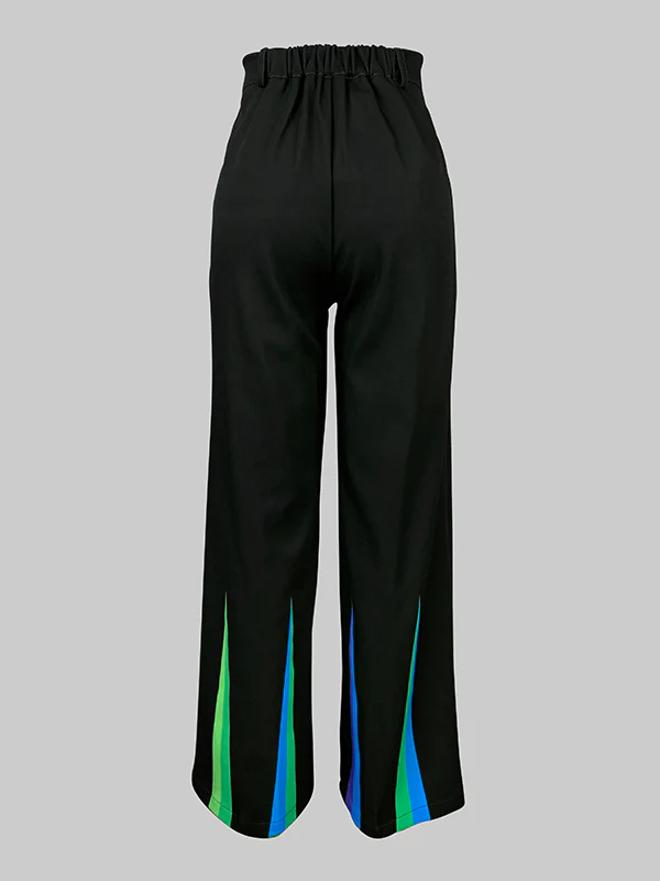 Loose Elasticity Pockets Printed Split-Joint Pants Trousers - Image 4