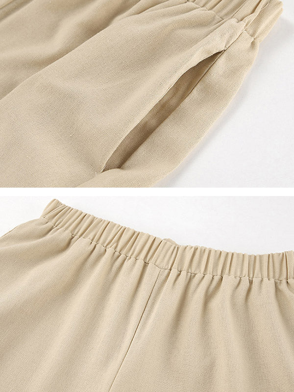 Loose Elasticity Solid Color Split-Joint Round-Neck Vest + High Waisted Split-Side Pants Two Pieces Set - Image 14